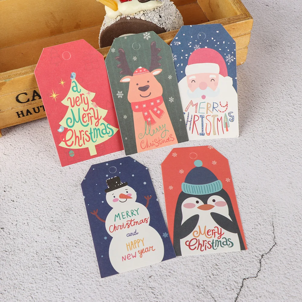 

50/100PCS Christmas Labels Kraft Paper Hang Tags Christmas Event Party Cards Xmas Decoration Santa Claus Gift Wrapping Supplies