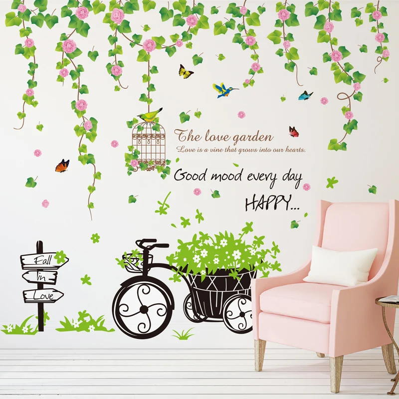 [SHIJUEHEZI] цветочные настенные наклейки с виноградной лозой DIY трава Корзина