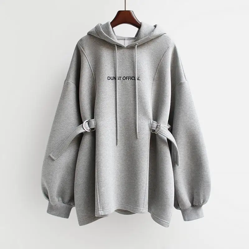 

Korean Hoodies Harajuku Sweatshirt Medium Length Loose Waist Sweater Coat Autumn Winter New Fashion Top Women's Plush Thickening