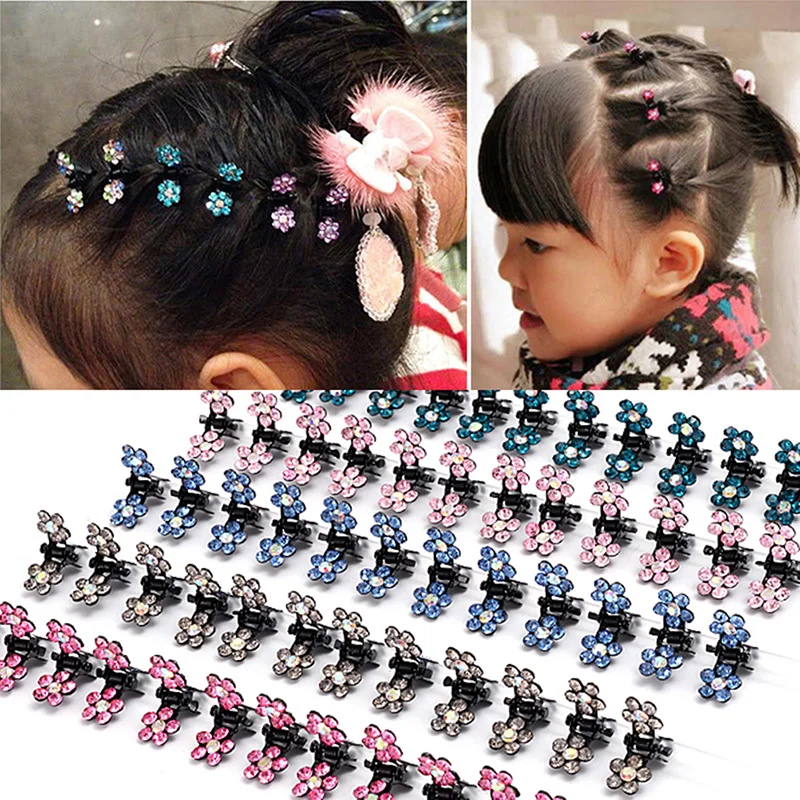 

12pcs/set Mini Rhinestone No-Slip Grips Hair Clips For Girls Glitter Clamps Girl Flashing Teeth Metal Clip Flower Hair
