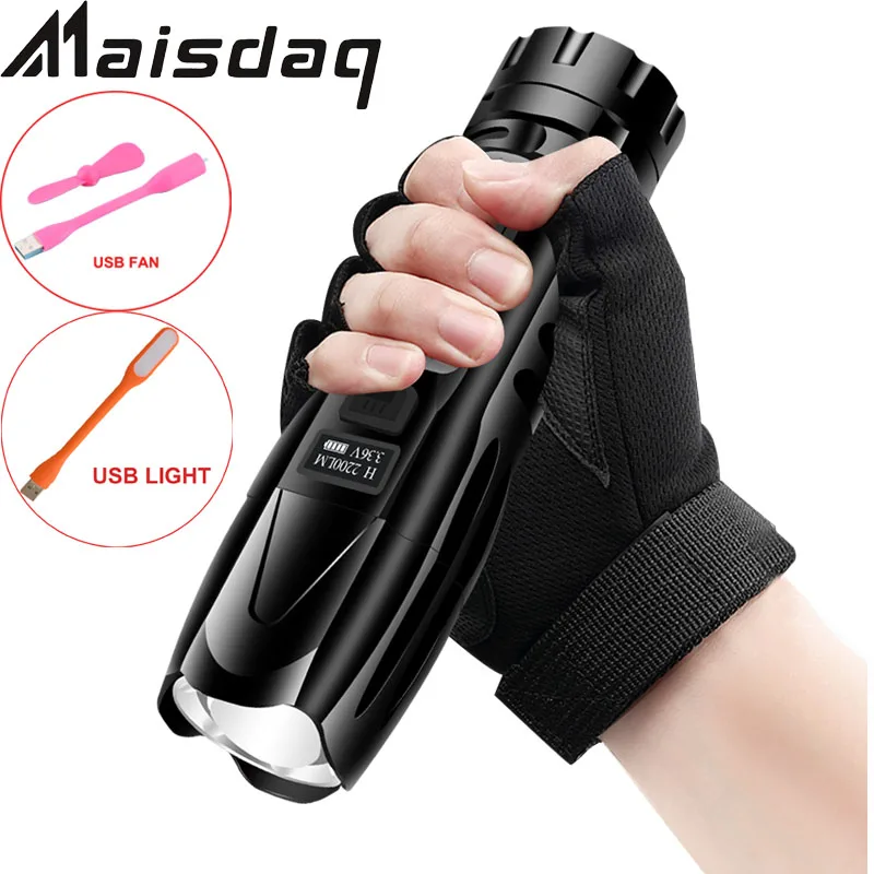 저렴한 Led 손전등 울트라 브라이트 토치 캠핑 라이트 6 스위치 모드 스마트 Led 디스플레이 방수 Zoomable 자전거 라이트 26650 배터리