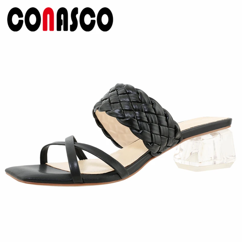 

CONASCO 2021; Женские летние сандалии, новая коллекция; Переплетения Шлепанцы из натуральной кожи Повседневные Вечерние женские туфли-лодочки ту...