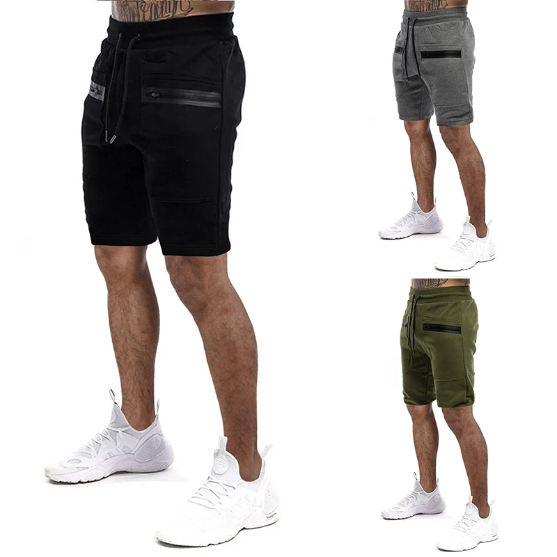 

2021 New Summer High Quality Men's Solid Color Zipper Pocket Strap Slim Knee Length Men's Casual Shorts