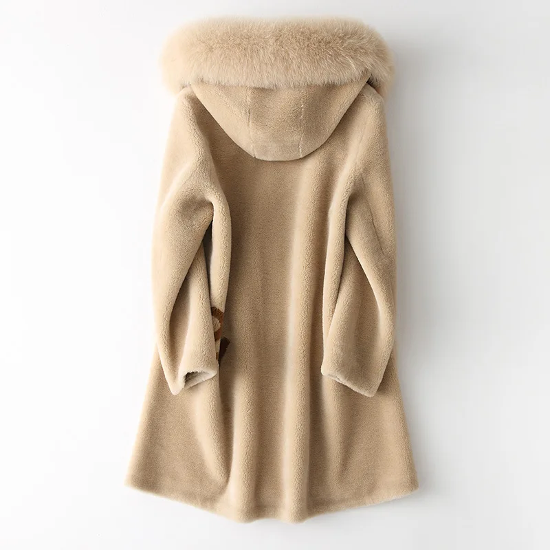 Пальто с капюшоном из лисьего меха пальто натурального на осень и зиму женская