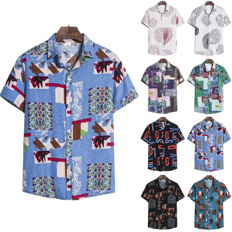 

Mens Short Sleeve Hawaiian Shirt Summer Beach Blouse Casual Loose Fancy Tops UK