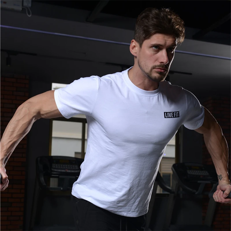 2020 летняя хлопковая футболка для тренажерного зала Спортивная Мужская с