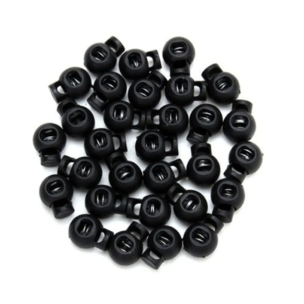 

25 Pcs Toggle Round Spring Toggles Luggage Lanyard Stoppers Spring Loaded Cord Lock End Stoppers (Black)