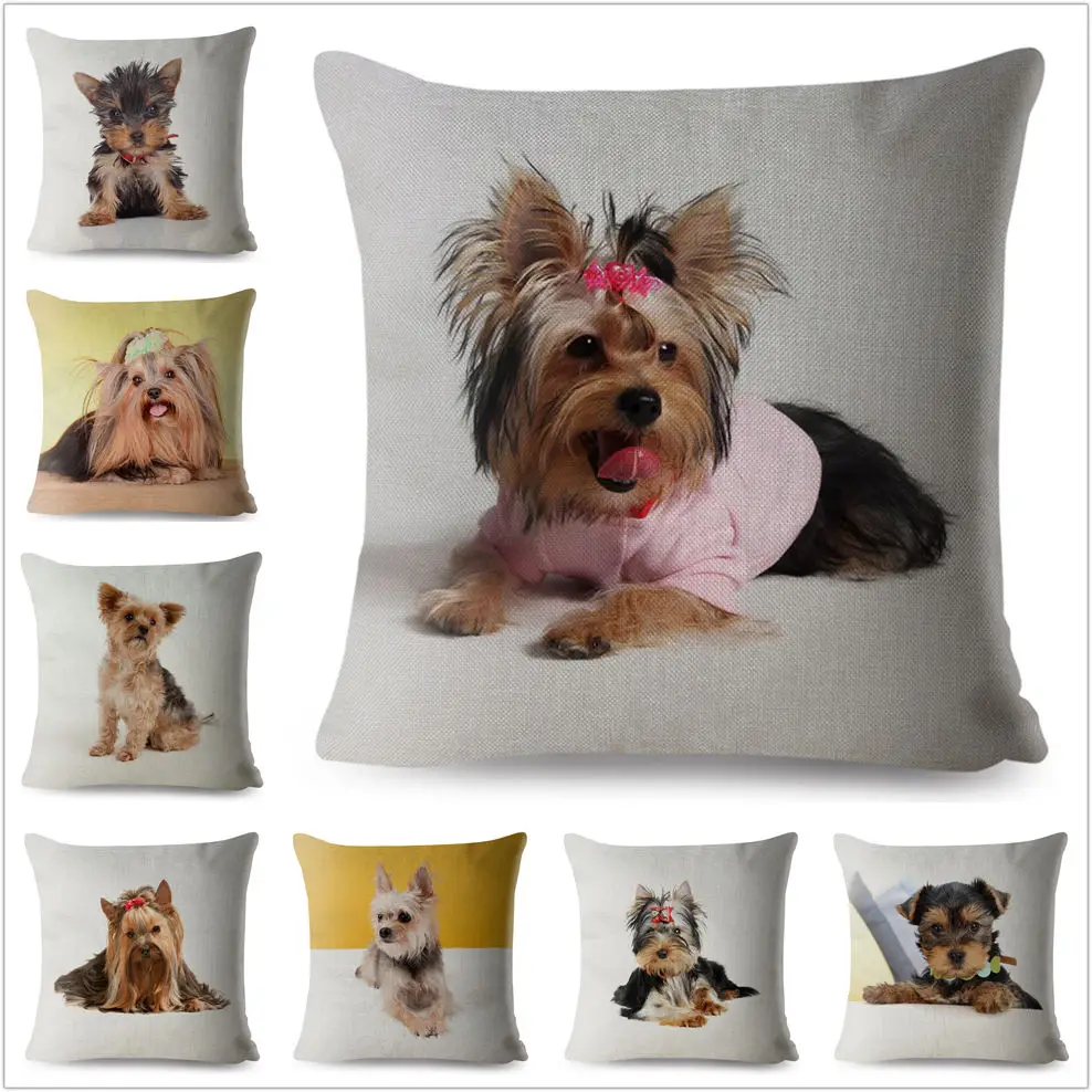 

Cute Pet Dog MINI Yorkshire-Terrier Print Pillow Cover 45*45cm Square Cushion Covers Linen Pillow Case Home Decor Pillows Cases