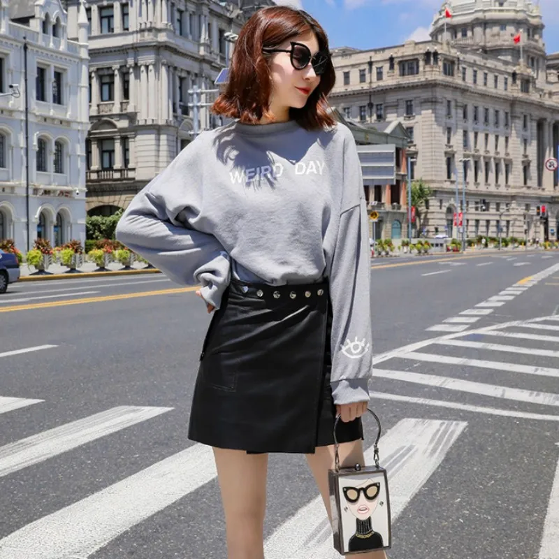 Модные женские сексуальные мини юбки из натуральной овечьей кожи с карманами в