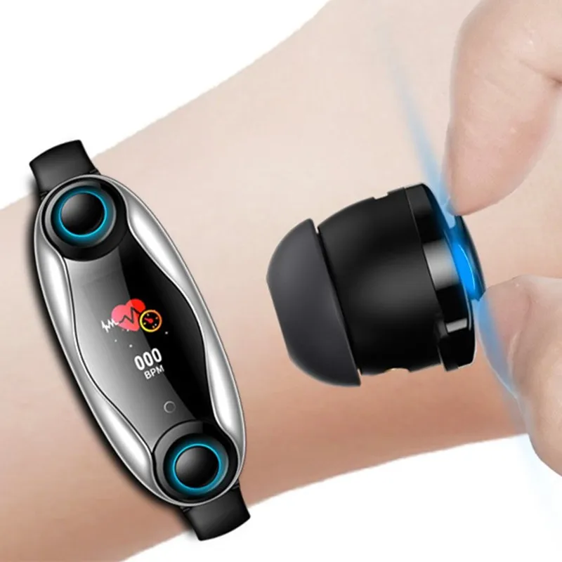 Двойные Bluetooth-наушники умный браслет монитор сердечного ритма умные часы долгое