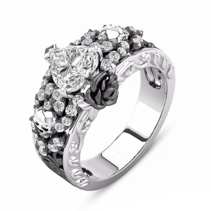 Винтажное кольцо с черепом Devil Death черного цвета для женщин обручальное блестящим