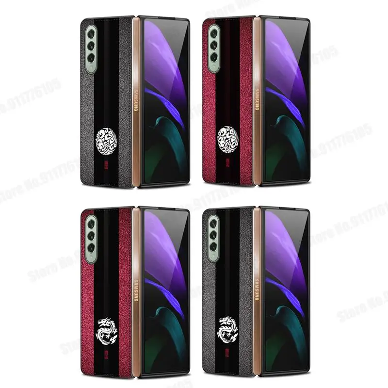 leather painting phone flip case for samsung galaxy z fold 3 2 hard protective cover for galaxy z fold3 fold2 5g slim phone case free global shipping