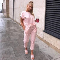 summer plus size conjuntos pink two piece outfits pants set casual o neck tracksuit women vetement femme moletom mujer moda 2021