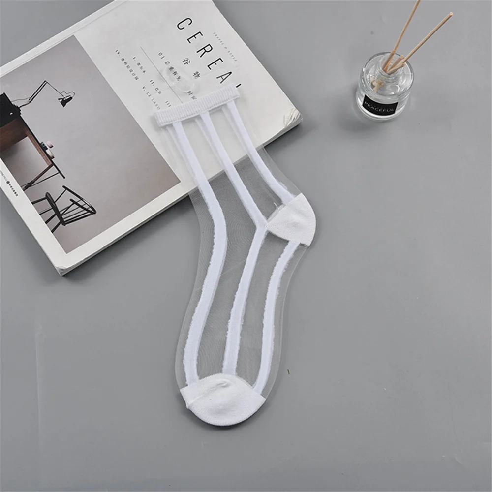 

5 Pairs Summer Ultra Thin Breathable Women Socks Fashion Transparent Printing Girls Casual Stockings Sexy Plaid Striped Socks