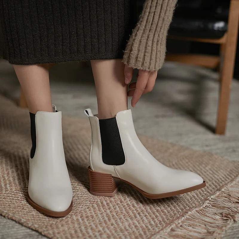 

QZYERAI New style Genuine leather Fashion boots Female boots Women's boots High heels black cowhide Women shoes Size 34-40