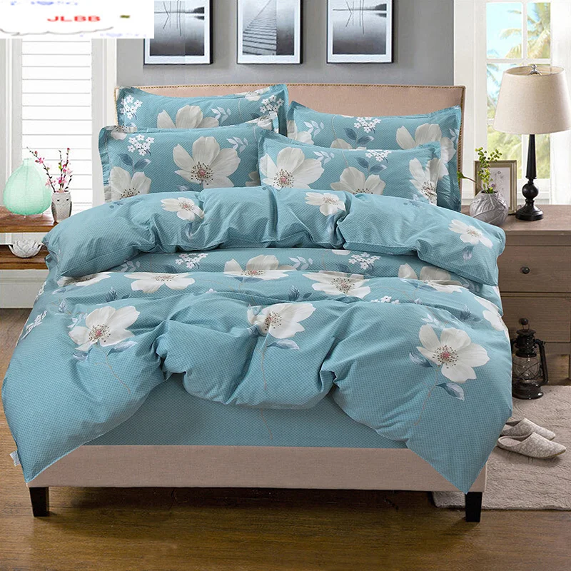 

White and blue flower bedding sets bed set linen cotton twin full queen king size duvet cover set fitted sheet luxury bedclothes