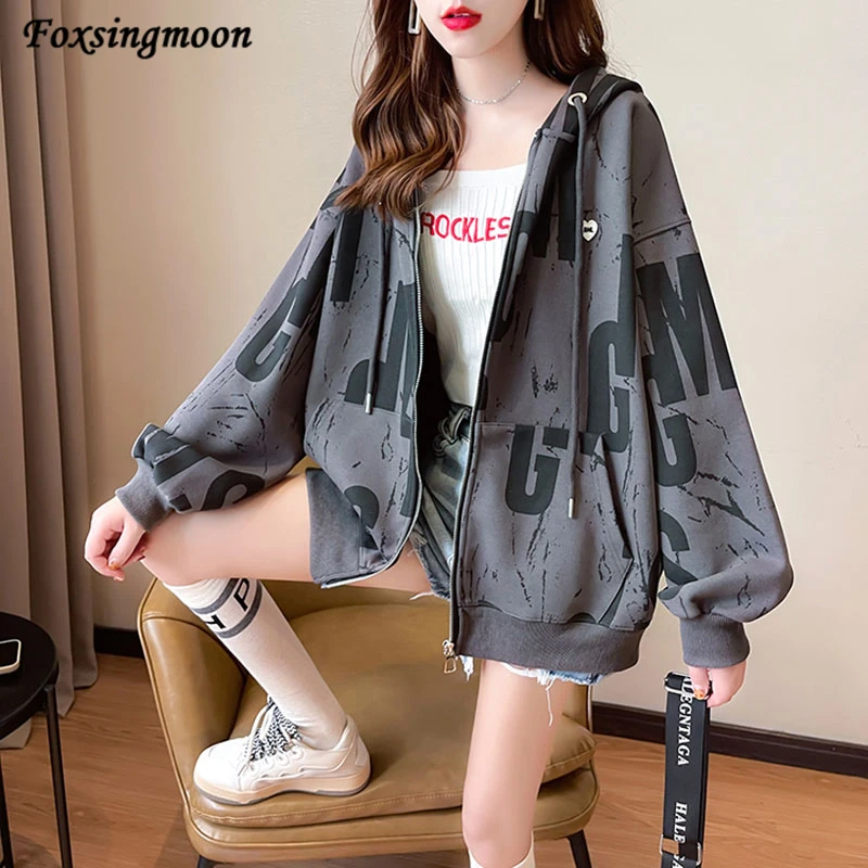 

NEW Sweatshirts Hoodie 2021 Zipper Cardigan Women's Letter Printing Hooded Female Cotton Thin Section Hoodies Lady Autumn Tops