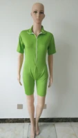 women sportswear short sleeve turtleneck unitard spandex bodysuit costumes body tights double front short crotch zipper