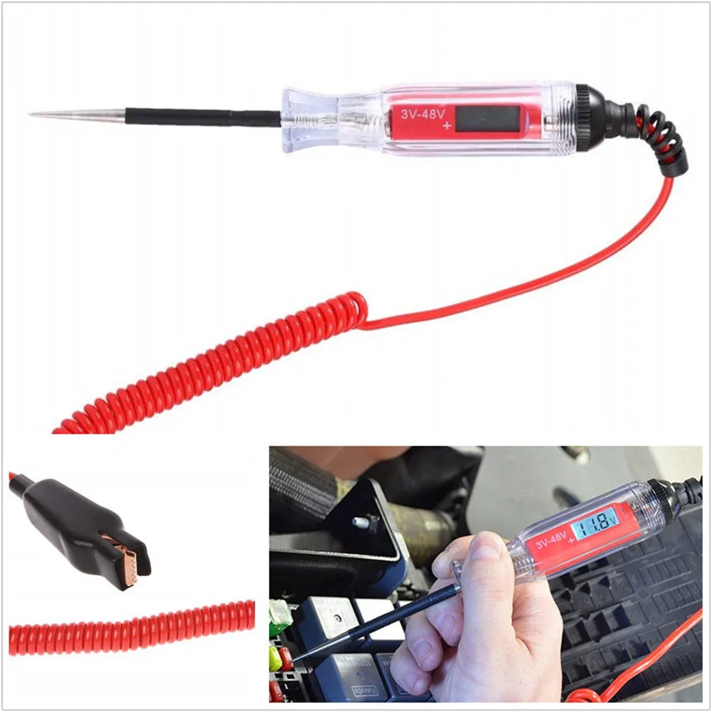 

3V-48V Digital Electric Circuit LCD Tester Test Light Car Trailer RV Snowmobile with 140 Inch Extended Spring Wire Tester