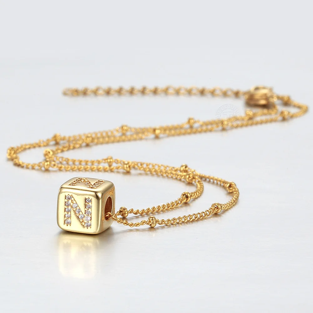 Очаровательное ожерелье чокер с A Z буквами золотыми кубиками и для женщин