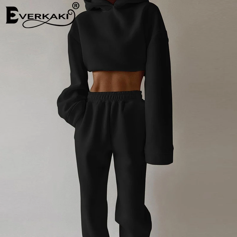 

Everkaki Solid Casual Loose Suits Sets Women Cotton Soft Home Boho Summer Hoodies and Pants 2PCS Sets Suits Female 2021 Spring