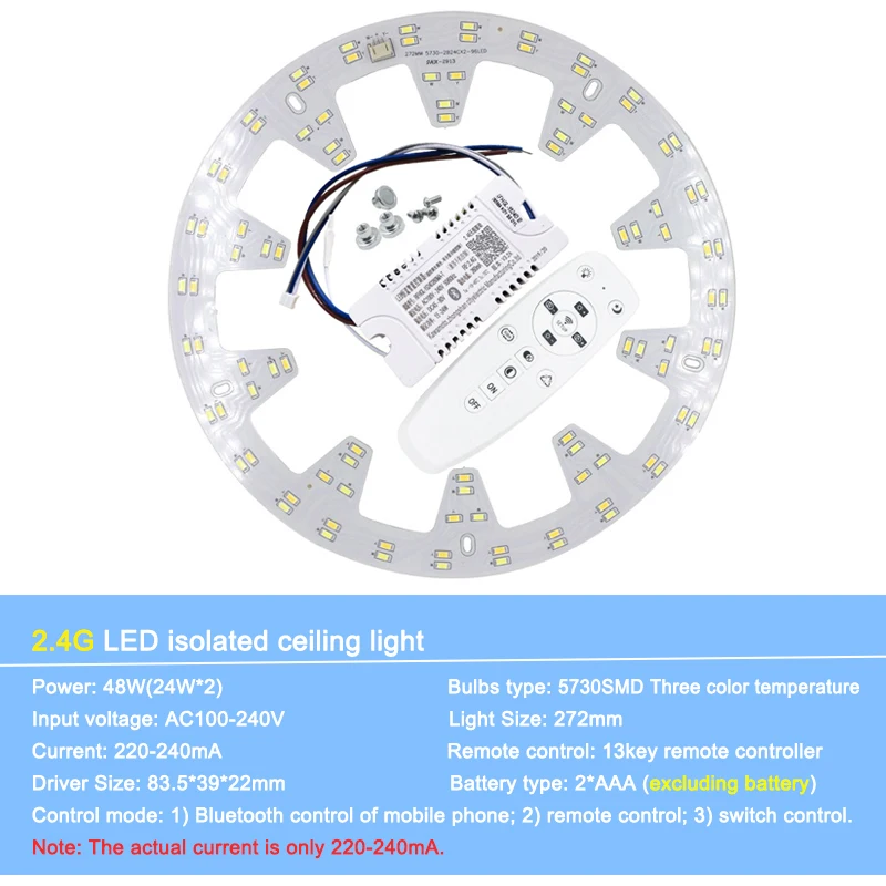 Lámpara de techo inteligente con Chip LED 2,4 SMD, reemplazo de fuente de luz con Control remoto para sala de estar y cocina, 5730G