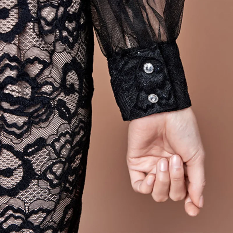 

Spring Summer Women Black White Lace Party Dress Elegant Sexy See Through Hollow Out Vintage Dresses 2021 New High Quality Cloth