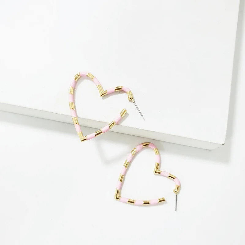 Серьги кольца Annaelle в форме сердца украшенные эмалью полоску|Серьги-кольца| |