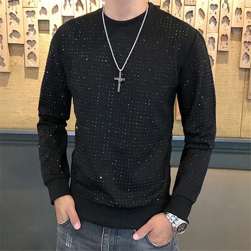 

Euro-American fashion Sweatshirt with round collar ironing and drilling in autumn and winter hoodies