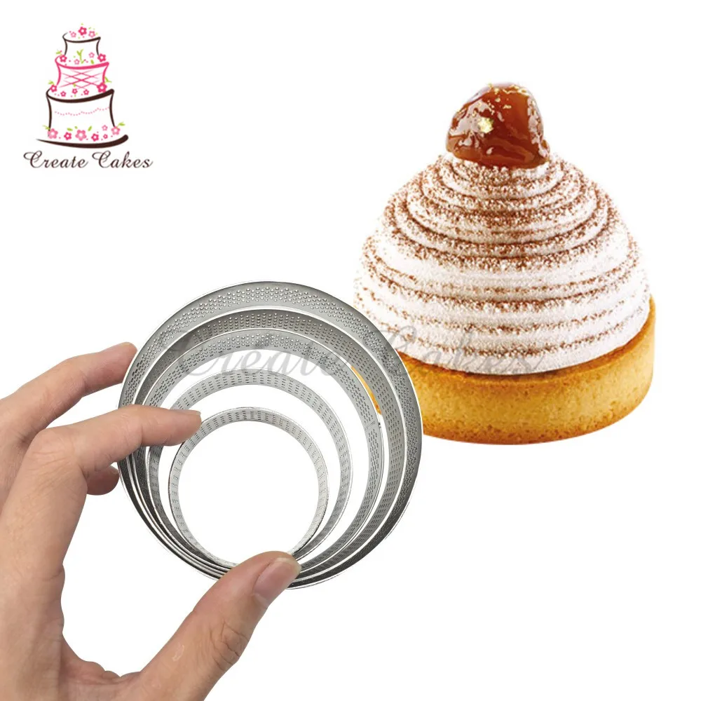 1pc Round Mousse Mould Seamless Tart Ring Stainless Steel Perforated Cake Circle Cupcake Mold Decorating Tool Bakeware | Дом и сад