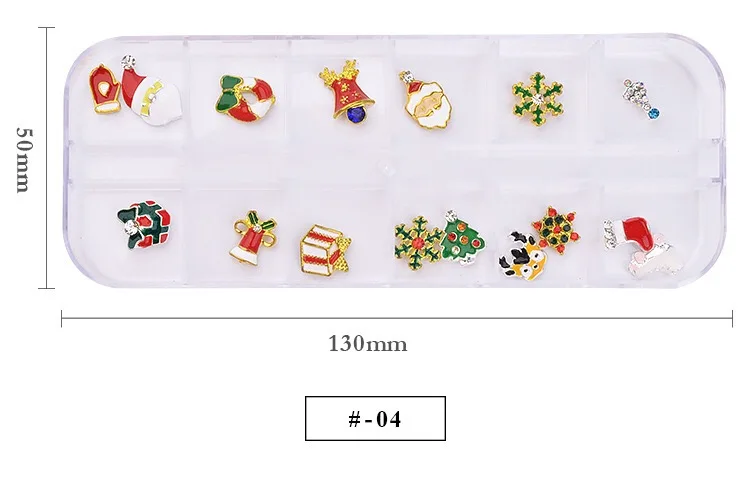 12 шт./кор. 3D Санта/Клаус/Лось/Снеговик Дизайн ногтей металлические рождественские