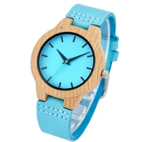 box set wood watch men women quartz imitation wooden watch blue dial case wristwatch soft leather band couple wrist clock reloj