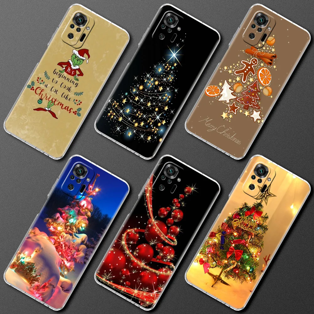 

Merry Christmas Tree Soft Transparent Phone Cover for Redmi 8 8A 9A 9C 9 Note 7 8 9 10 Pro Shell Bag For Xiaomi Mi X3NFC M3 Case