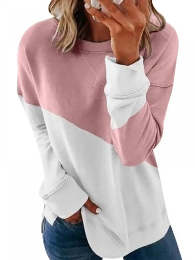 

New Patchwork T-Shirt Women Long Sleeve Tops Tee Spring Autumn T Shirt Women Clothes Female O-Neck Tee WGV2