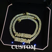 customized zircon name necklace with 9mm rhinestone cuban chain iced out letters choker necklace for women birthday gift