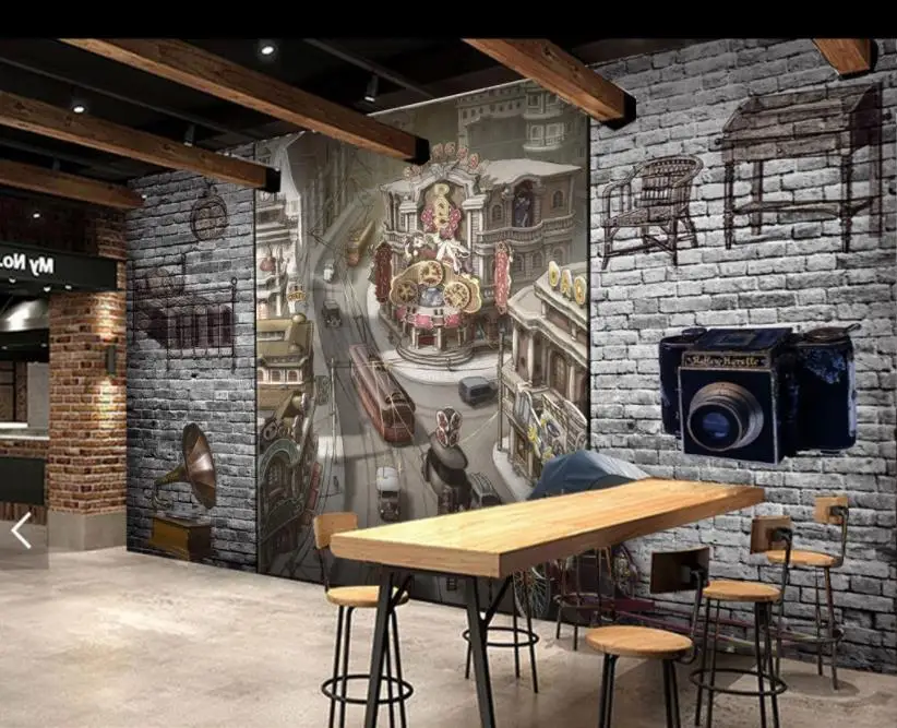 

2020 home improvement customize wallpaper for walls 3 d Brick wall vintage painting city wallpaper decor
