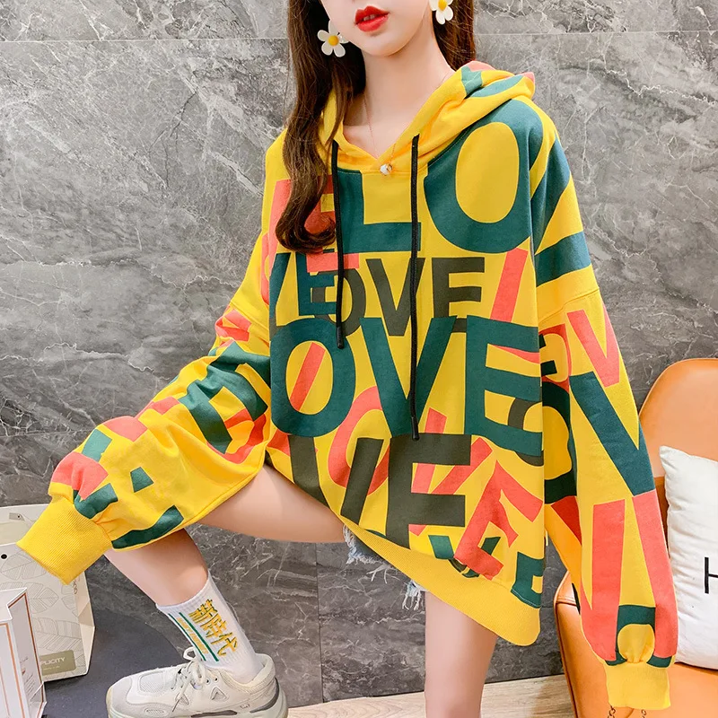 

Oversized Hoodies Gothic Harajuku Streetwear Chic Letter Print Hoodies Women Autumn Long Sleeve Hoodies