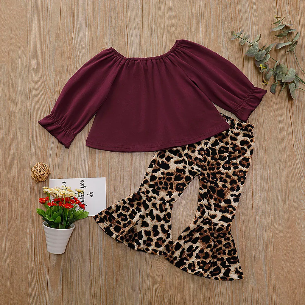 Одежда для маленьких девочек зимний комплект расклешенные штаны с леопардовым