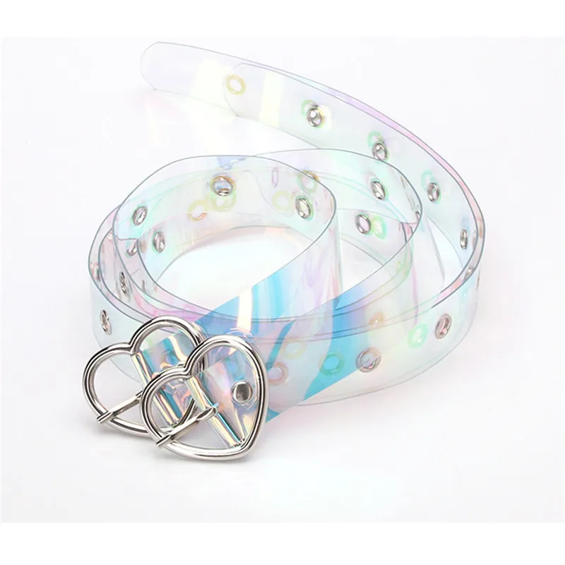 Ремень резиновый женский прозрачный длинный пояс с пряжкой в форме сердца |