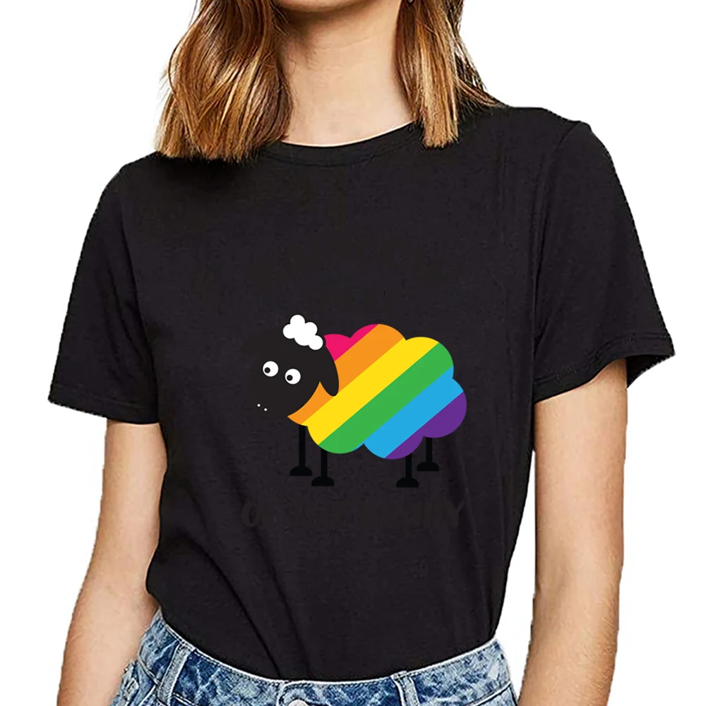 Женские футболки Радужная овца семьи Модная белая короткая женская