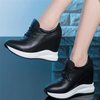 casual shoes women lace up genuine leather wedges high heel ankle boots female round toe fashion sneakers platform oxfords shoes