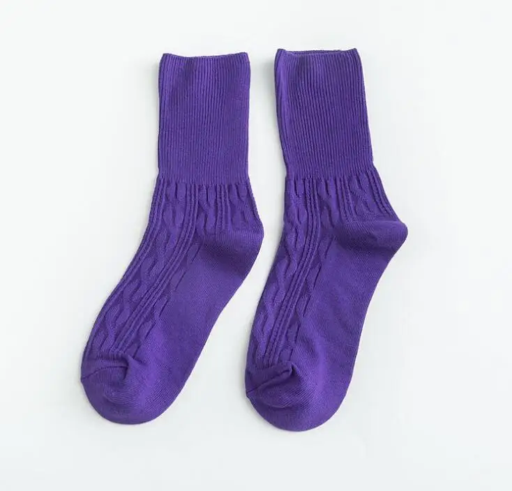 SOCKS 04 Осень и зима новые женские носки ретро твист широкий рот с манжетами дикий ворс сплошной цвет хлопчатобумажные носки - Цвет: SOCKS 04