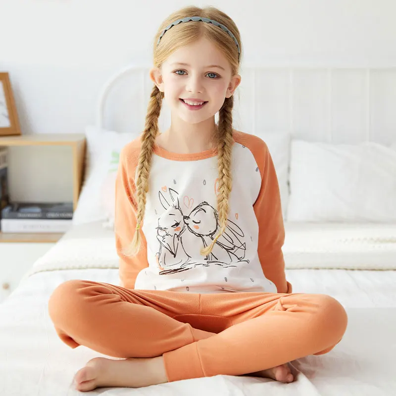 

New Cotton Children's Pajama Sets Toddler Girls Long Sleeve Sleepwear Kids Pyjamas Teens Boys Cartoon Rabbit Nightwear Homewear