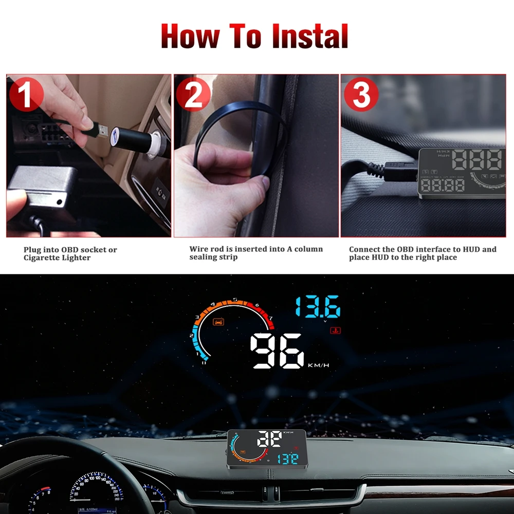 

D2500 Univerhsal Car HUB OBD2 / GPS Head Up Display Auto Speed Projector Vehicle Windshield Navigation OBD Speedometer Hud