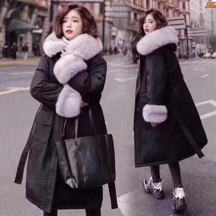 Корейская мода белый утиный пух куртка женская X long зима 2019 натуральный Лисий мех