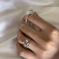 luxury zircon silver double opening rings for woman 2021 new fashion gothic finger jewelry wedding party girls sexy ring