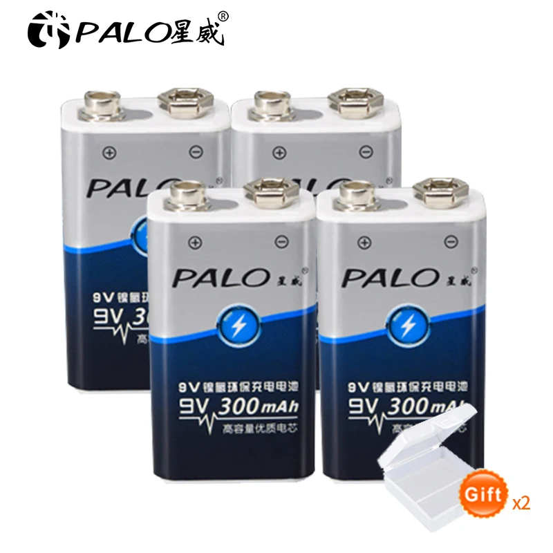 4 шт. аккумуляторные батарейки PALO 9 В Ni-MH 300 мА/ч NIMH 6F22 для беспроводных микрофонов