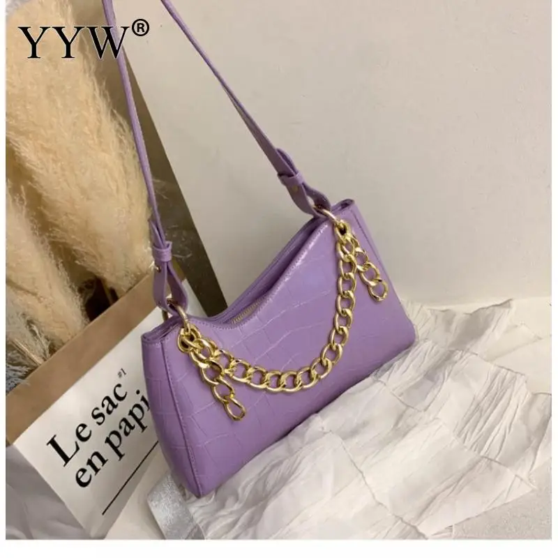 

Solid Shoulder Bag Women Handbags PU Leather Shoulder Bag Brand Soft Surface White Baguette Purse Luxury Bolsos Para Mujer 2020