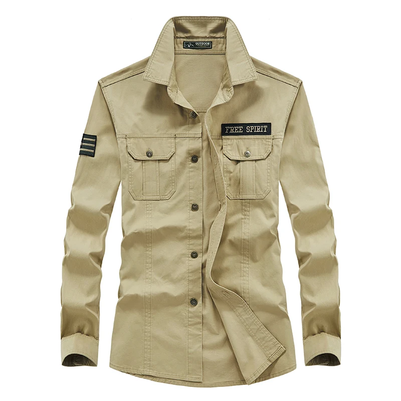 Мужская рубашка в стиле милитари Повседневная хлопковая длинная для отдыха