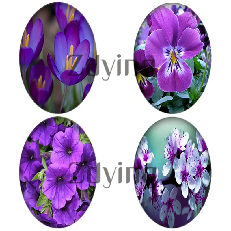 5 шт. овальный стеклянный кабошон с фото лавандовые цветы плоской задней основой
